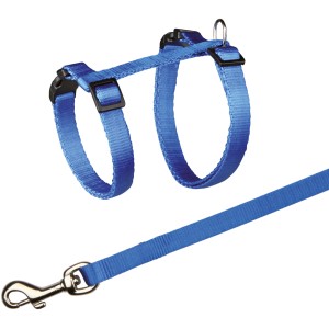 Blaues Jollypaw Katzengeschirr mit Leine, verstellbar von 26-43 cm, für sichere Spaziergänge mit der Katze.