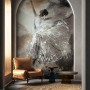 Moderne, graue Marburg Vliestapete Ballerina (270x212cm) mit grafischem Muster im Wohnraum.
