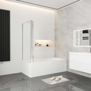 AICA Faltwand mit Seitenwand aus Glas für Badewanne, chromglänzend. Duschen Zubehör.