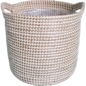 Naturweißer Seegras-Korb mit Henkeln, 22x22x25 cm, ideal als Übertopf für den Innenbereich.