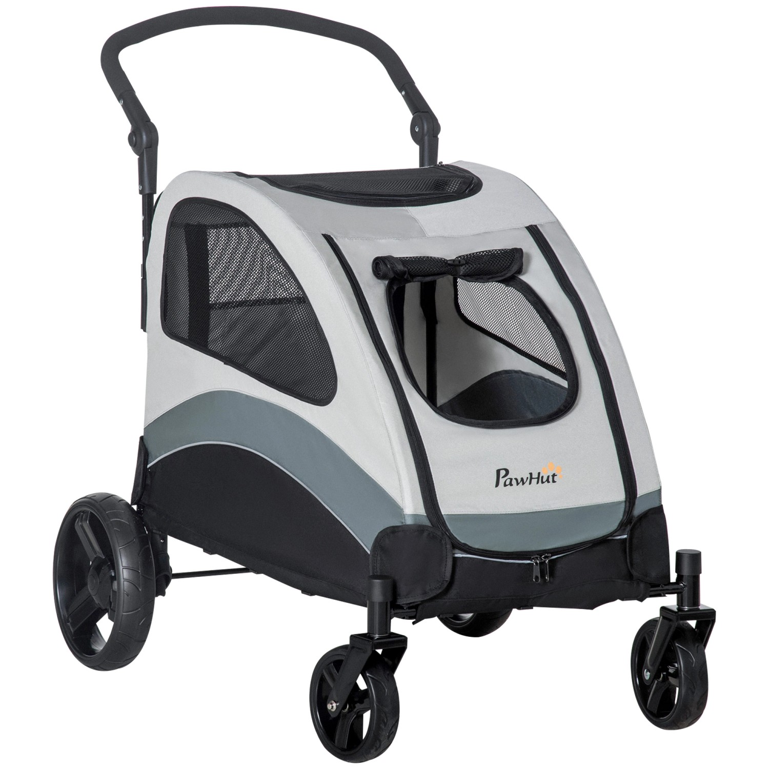 PawHut Hundewagen  Oxfordstoff Stahl Grau Schwarz 107L x 67B x 102H cm