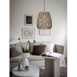 PR Home Saigon Lampenschirm aus Rattan, grau-beige, 38cm, für E27 Pendelaufhängung im Wohnraum.