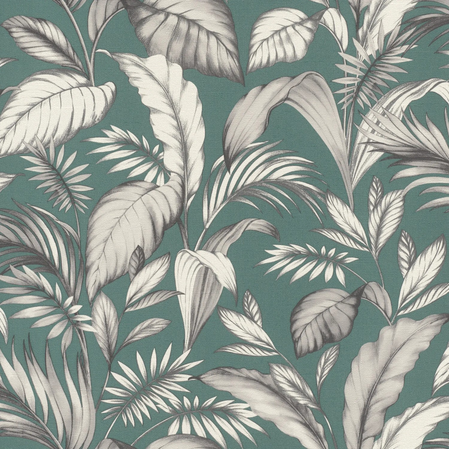 Rasch Vliestapete Salsa 464771 Blätter Petrol-Grau 10,05x0,53 m