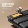 Detailaufnahme: Schwarzer Emke Badheizkörper aus Stahl mit Rostschutzbeschichtung.