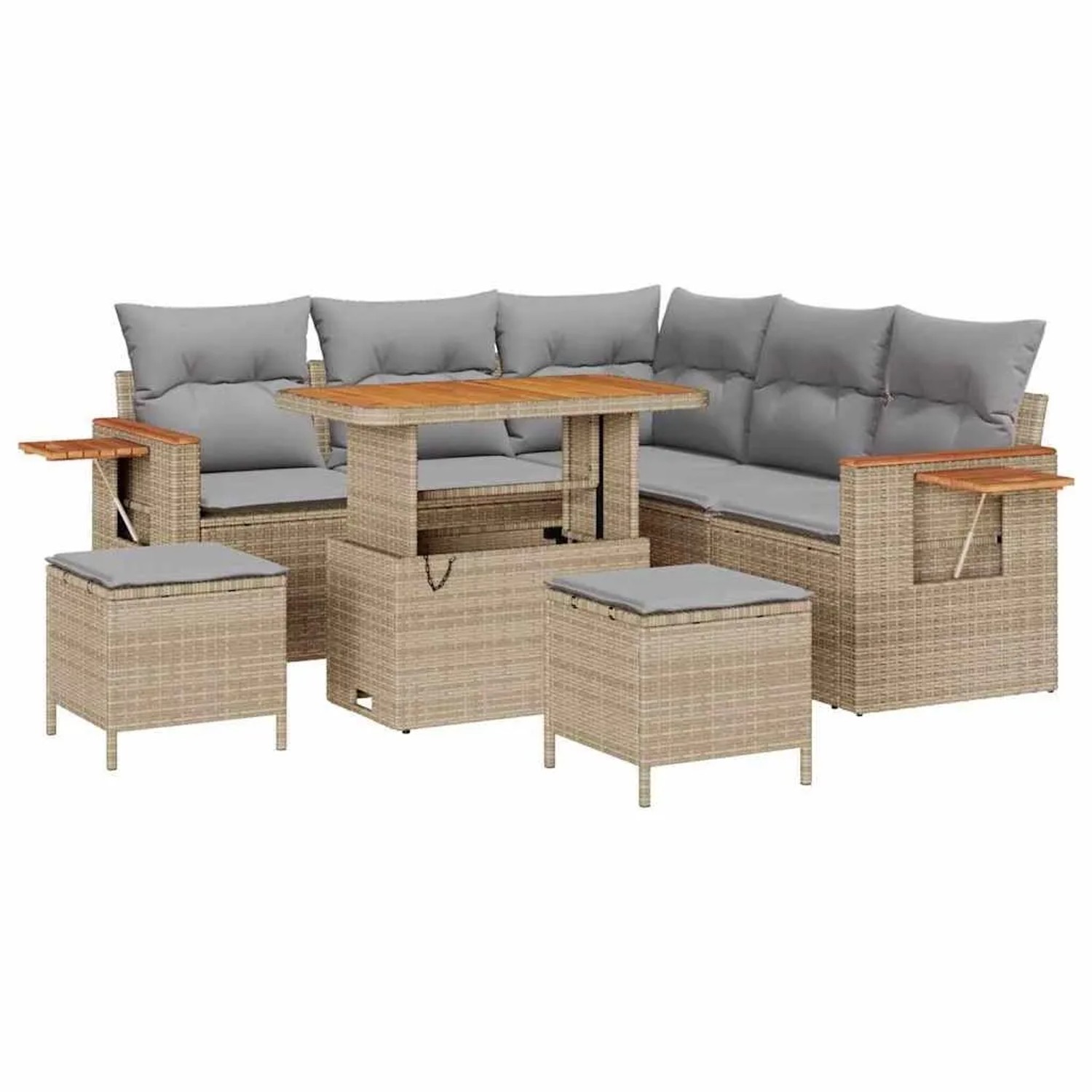 vidaXL Gartensofa-Set mit Kissen 9 Stk Beige und Hellgrau Poly-Rattan 33651 günstig online kaufen