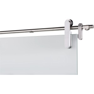 Schienen-Set Fineline Edelstahl für 1-flügelige Glastür (2100 mm) mit offenem Laufwagen.