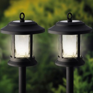 2er Set Marelida LED Solar Gartenleuchten, schwarz, mit Erdspieß, Hänge- und Tischleuchten Funktion.