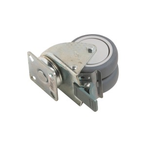 Apparate-Doppel-Lenkrolle, Ø 75mm, mit Platte, Feststeller und Kugellager, Traglast 100kg.