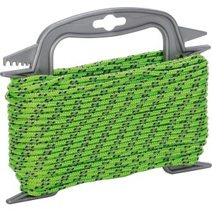 Grüne Flechtschnur aus Polyester mit Reflexion, 4 mm Durchmesser, auf Spule.