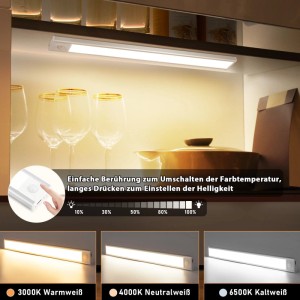 NETTLIFE LED Unterbauleuchte aus Metall L40 Silver unter Küchenschrank. Dimmbar, 3 Lichtfarben, Sensor, Touch-Steuerung.