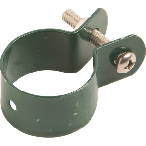 Grüne Strebenschelle Ø 60 mm aus Stahl zur Zaunstreben-Befestigung am Zaunpfahl.