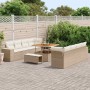 Beiges 11-teiliges vidaXL Garten-Sofa-Set aus Poly Rattan mit Tisch und Hockern.