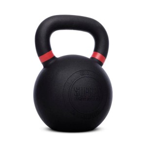 Schwarze Suprfit Elite Gusseisen Kettlebell 32 kg mit rotem Ring am Griff für Krafttraining & Fitness.