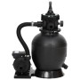Schwarzer vidaXL Pool-Sandfilter mit Pumpe und 6-Wege-Ventil.