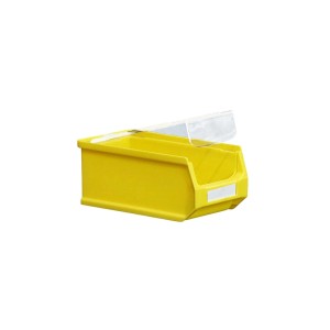 Gelbe Sichtlagerbox mit Abdeckung, 0,8 Liter, für Aufbewahrungssysteme.