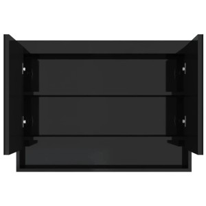 Offener, glänzend schwarzer vidaXL Spiegelschrank (80x15x60 cm) mit zwei Regalböden.