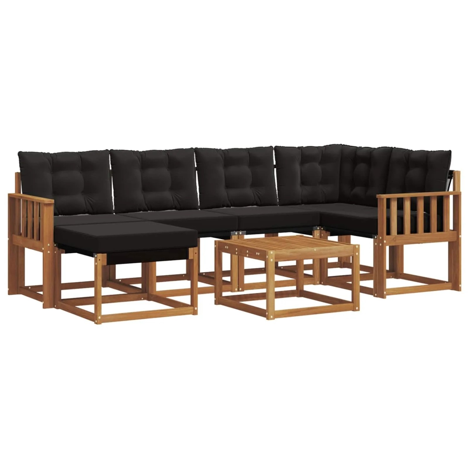 vidaXL Outdoor-Sofagarnitur mit Kissen 7-Tlg Natur und Schwarz 3368855