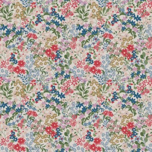 Bunte Joules Vliestapete Sanders Ditsy mit floralem Muster aus roten, blauen und grünen Blumen auf cremefarbenem Grund.