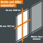 Schiebetür-Baupaket: Anpassbare Breite (bis 1022 mm) und Höhe (bis 2600 mm).