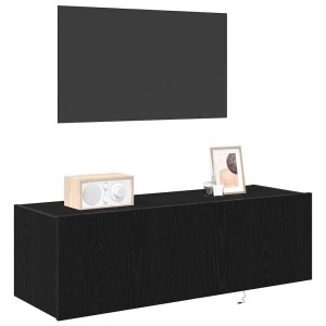 vidaXL TV-Schrank, schwarze Eiche, 100x35x31cm, Holzwerkstoff. Wandmontage mit LED.