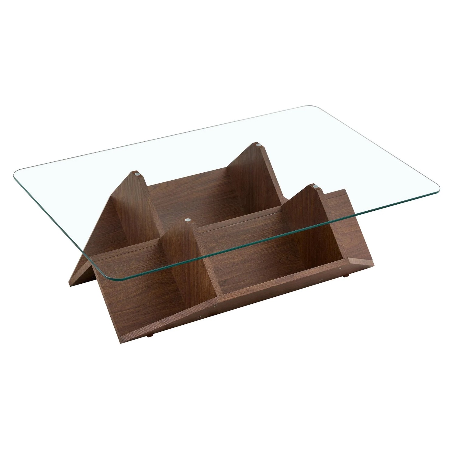 okwish Couchtisch mit Glas MDF Wohnzimmer Büro Stauraum 103x63x33cm Walnuss