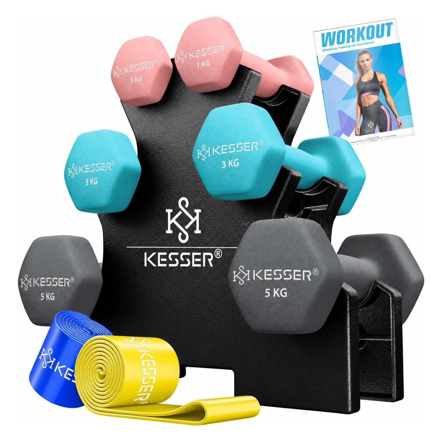 KESSER Hantelset 18 kg 2 x 1 kg 3 kg 5 kg Rosa Hellblau Anthrazit 3 Paar