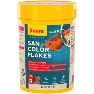 Sera San Nature Flockenfutter, 100ml Dose, Farbfutter für Zierfische mit Krill.