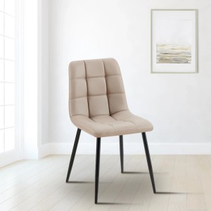 CLP Esszimmerstuhl Antibes in Taupe Kunstleder, gesteppt, mit schwarzen Metallbeinen. Modernes Design für Esszimmer.