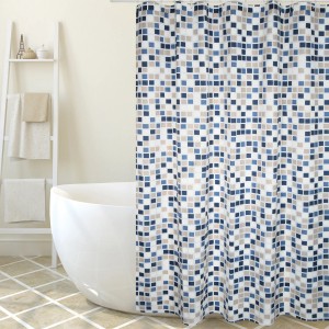 MSV Duschvorhang Mosaiko blau, Polyester, 180x200 cm, mit Mosaikmuster im Badezimmer.
