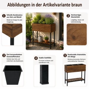 MCW Hochbeet P84 Ablage Outdoor Akazie Holz 79x80x31cm Braun