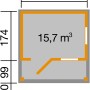 Grundriss weka Gartenhaus 820 A: 242x174 cm, 15,7 m³ Volumen, mit Theke und Sitzgelegenheit.