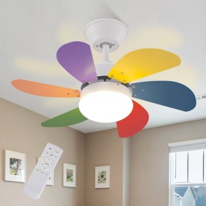 Mehrfarbiger NETTLIFE Deckenventilator aus Metall mit integrierter LED-Leuchte und Fernbedienung, 75 cm Durchmesser.