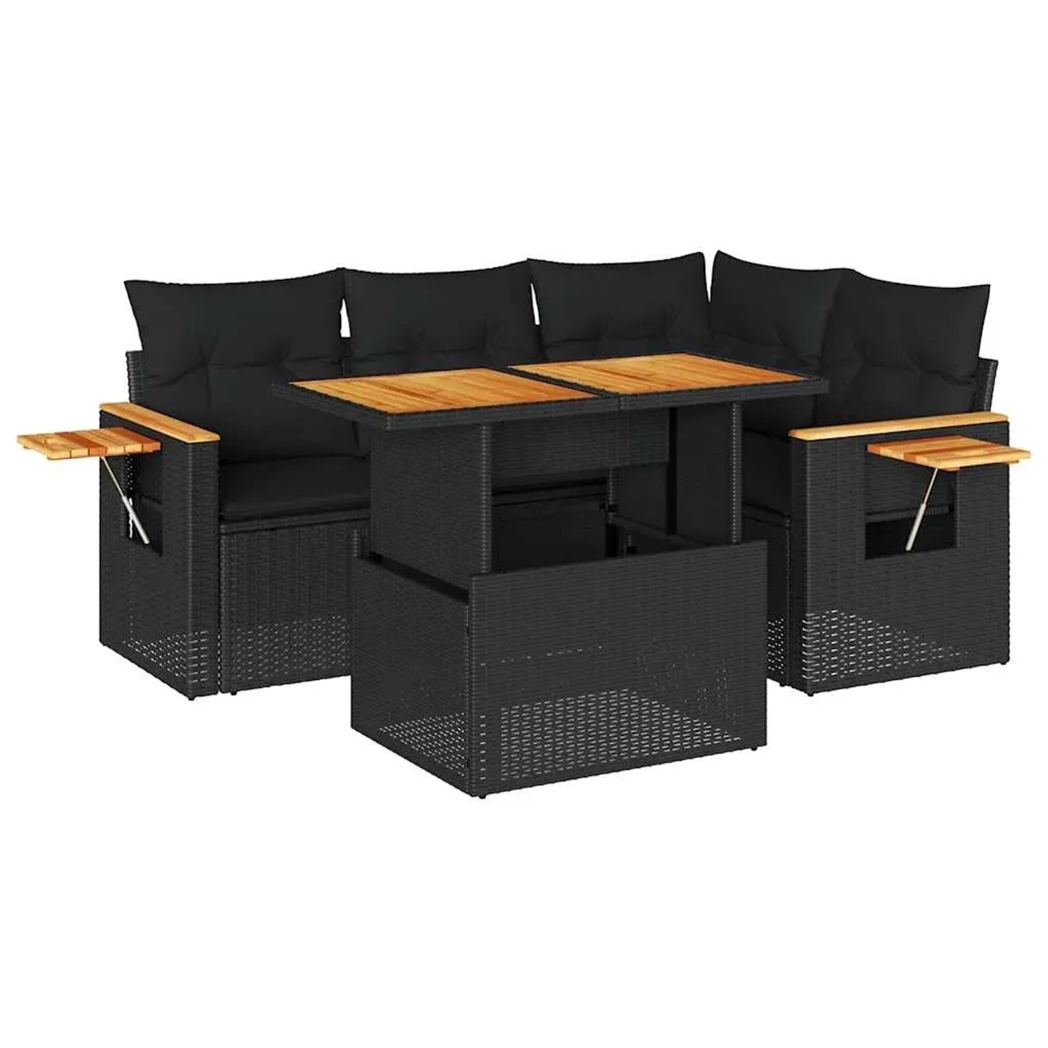 vidaXL 5Tlg Garten-Sofagarnitur mit Kissen Schwarz Poly Rattan Akazie 33275 günstig online kaufen
