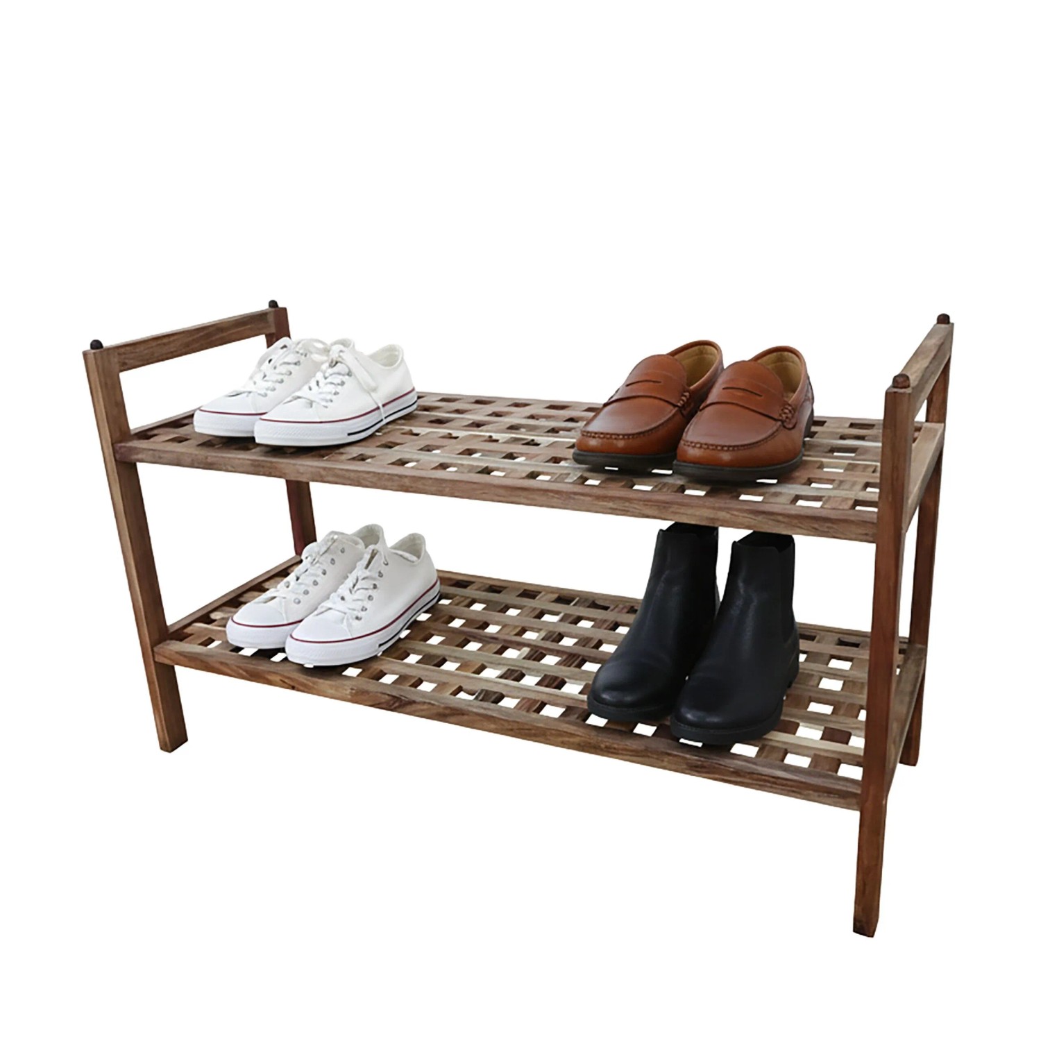 Relaxdays Schuhregal Akazienholz Natur 2 Ebenen Stapelbar 41 cm x 69 cm x 26 cm