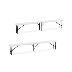Relaxdays Bierbank 2er Set Kunststoff Stahl Weiß Klappbar 240 cm x 43 cm x 30 cm