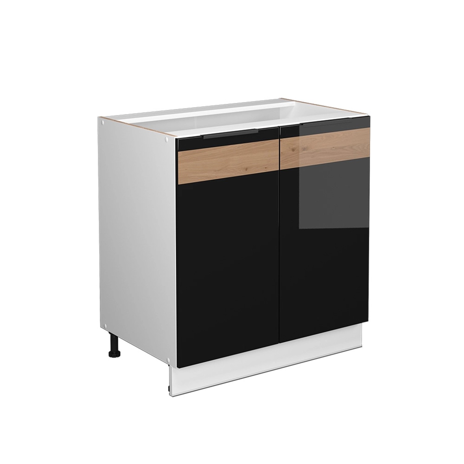 Vicco Spülenunterschrank Fame-Line Schwarz Eiche hochglanz/Weiß 80 cm mit Regal ohne Arbeitsplatte