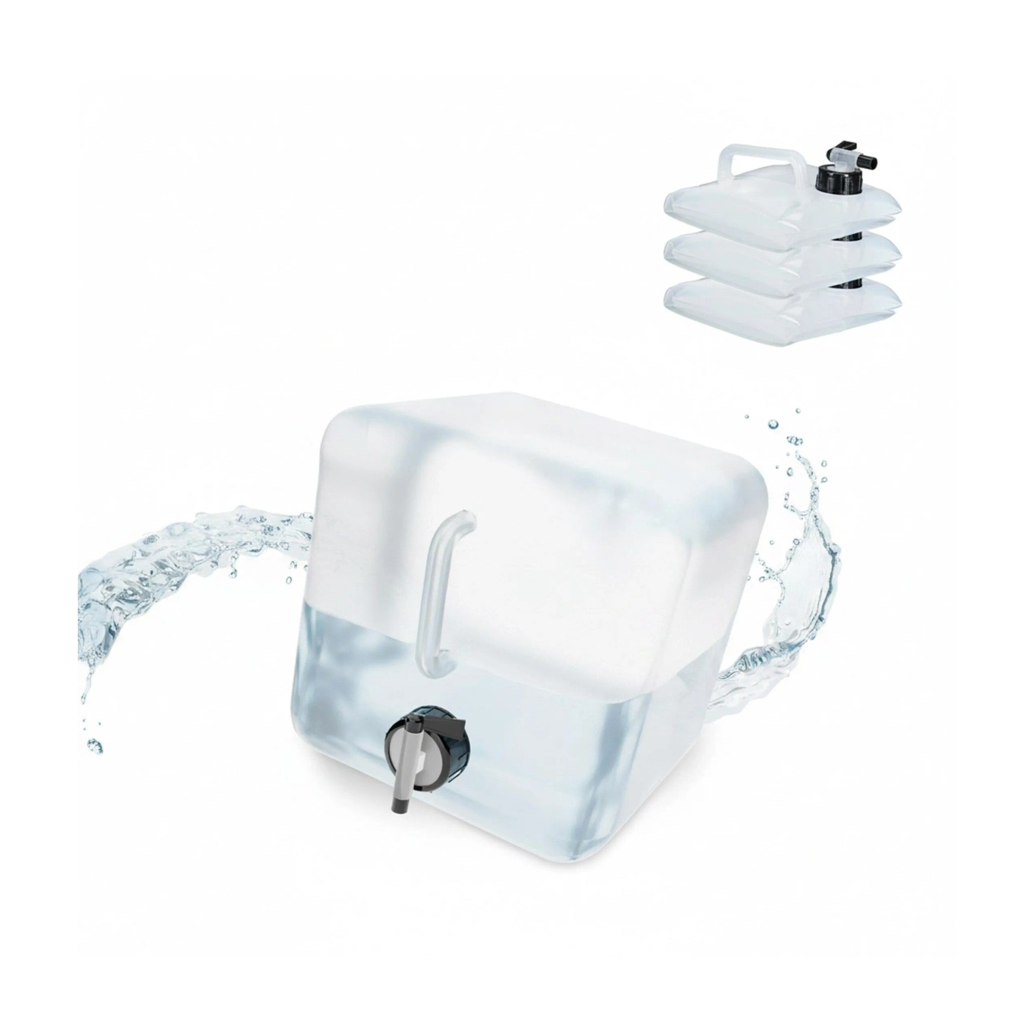 Relaxdays Wasserkanister Kunststoff Transparent Schwarz Faltbar 5, 4er Set
