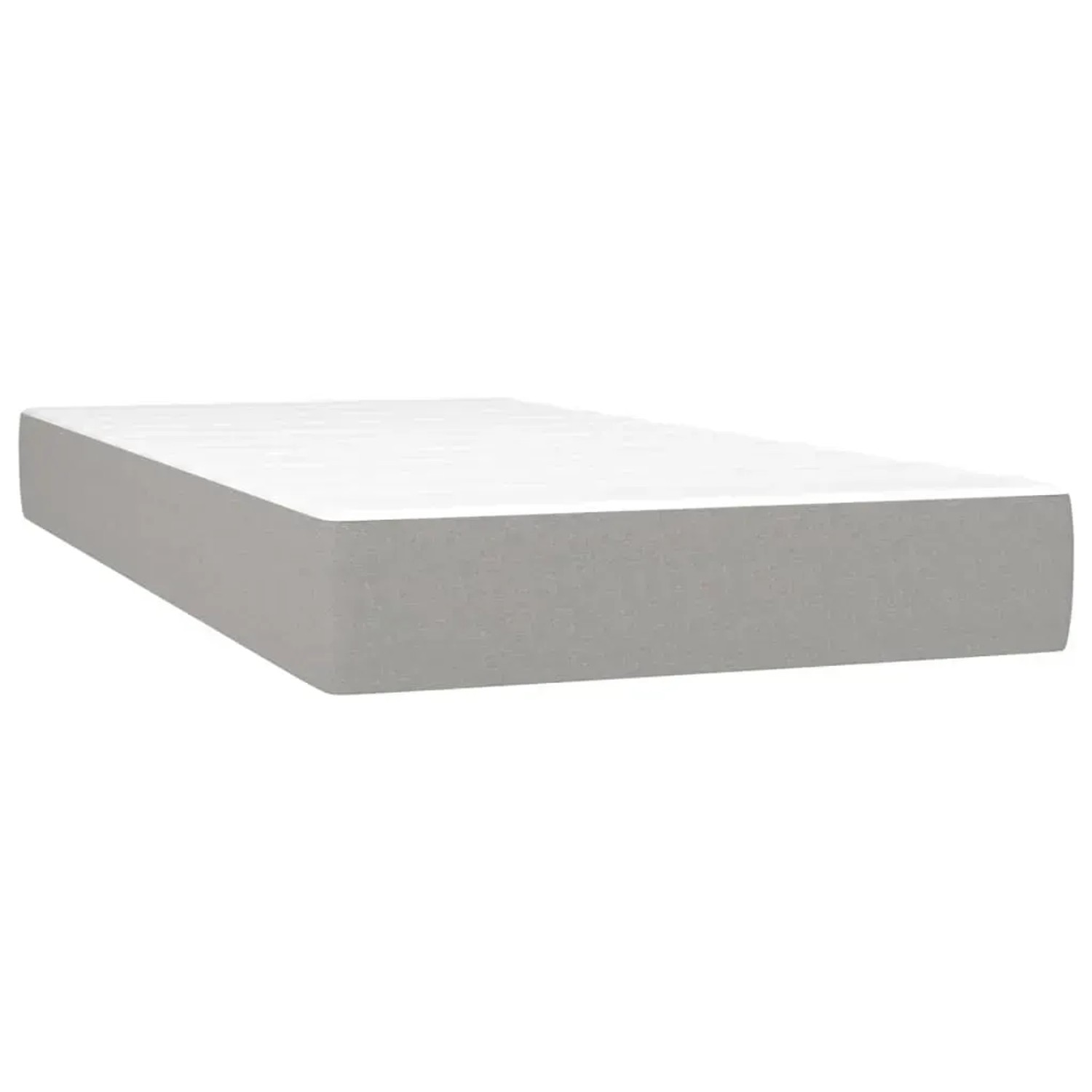 Hellgraues Boxspringbett 90x190 cm mit Matratze und Topper.
