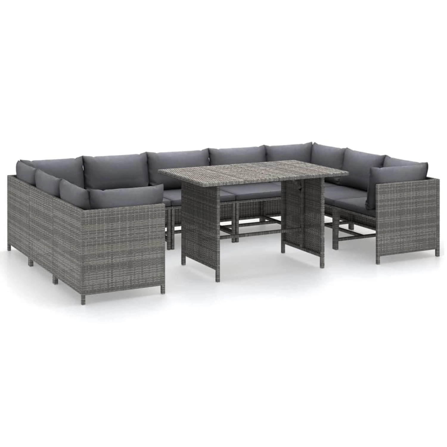 10-tlg. Garten-lounge-set Mit Kissen Poly Rattan Grau günstig online kaufen