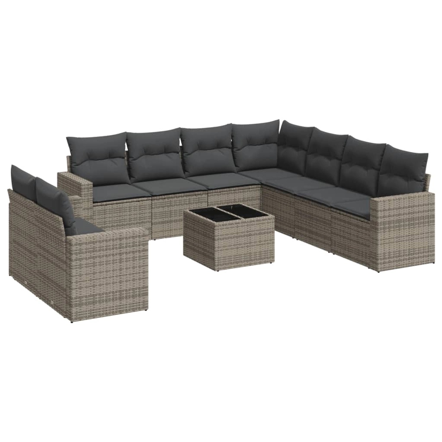 vidaXL 10-Tlg Garten-Sofagarnitur mit Kissen Grau Poly Rattan 3219150