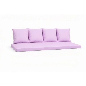 Lila Gartenbank Kissen Set: Sitzkissen 180x60 und 4 Rückenkissen für 3-Sitzer Bänke.