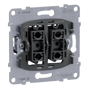 Legrand Seano Tasterschalter Einsatz, 2-polig, Detailansicht der Rückseite.