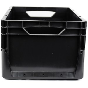 Schwarze Eurobox-System Box (40x30x22 cm) mit Vollwand, geeignet zur Aufbewahrung.