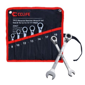7-tlg. CCLIFE Umschalt-Ratschenschlüssel-Set aus Metall in Rolltasche. Vielseitiges Werkzeug-Set für Reparaturen.