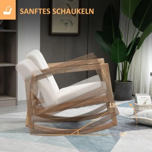 Beiger HOMCOM Schaukelstuhl mit Holzrahmen, gepolstert, zeigt sanftes Schaukeln im Wohnzimmer.