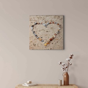 Bricoflor Leinwandbild: Herz aus Steinen am Strand, beige-graues Wandbild für Schlaf- und Badezimmer.
