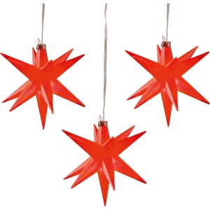 Rote LED-Sternenhänger (3 Stk.) für Außen, je 12 cm Durchmesser, Weihnachtsdekoration.