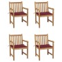 vidaXL Gartenstühle 4 Stk mit Weinroten Kissen Massivholz Teak 3073013