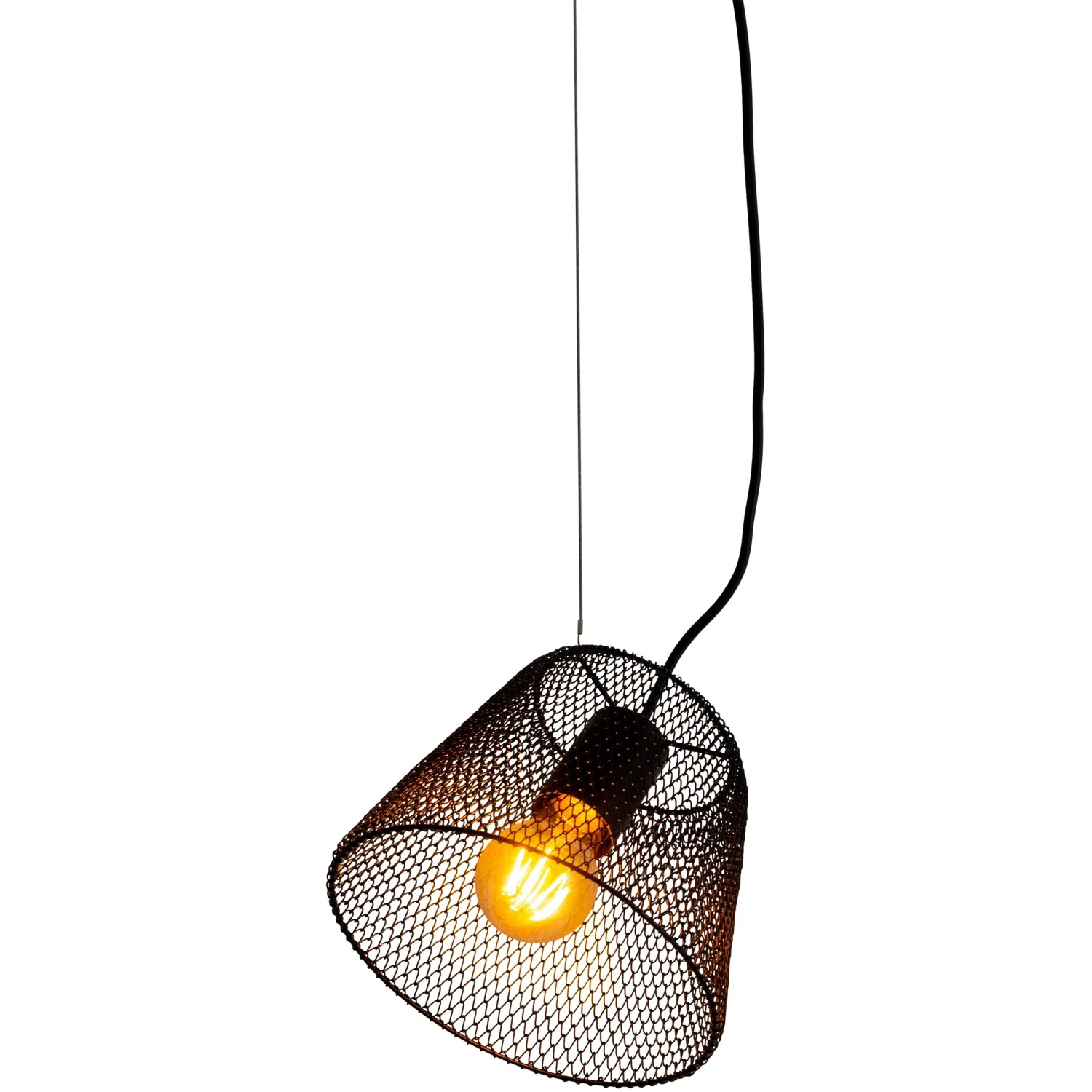 Schwarze Näve Pendelleuchte Korie Ø 20 cm mit Gitterschirm und E27 Fassung.