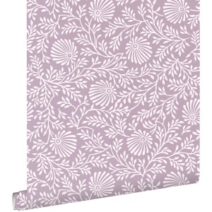 ESTAhome Vliestapete mit Blumenmuster in Violett und Weiß, Rollenformat 50x900cm.